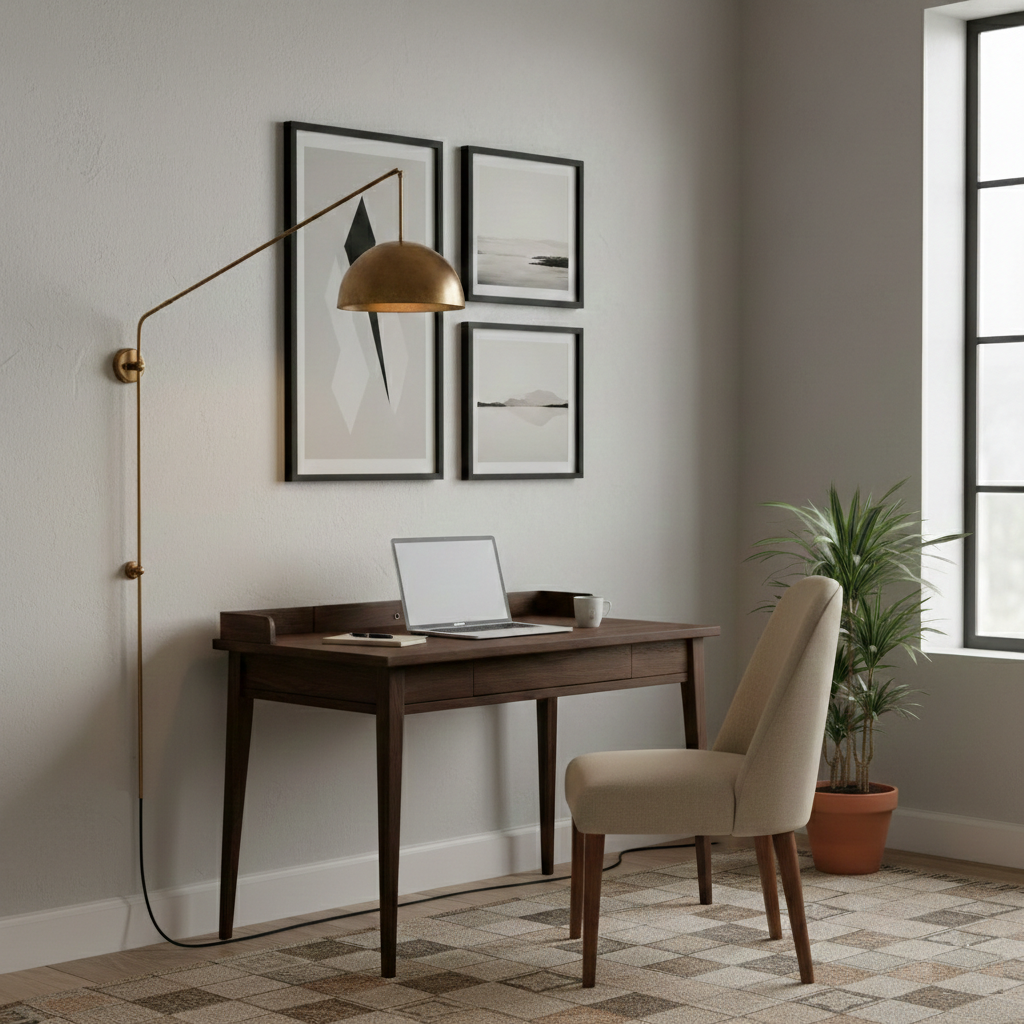 מנורת קיר זרוע ארוכה עם כיפת פליז בקוטר 30 ס"מ